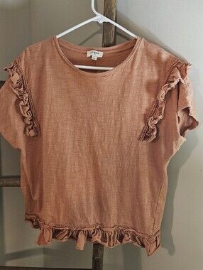 Umgee Short Sleeve Ruffle Tee in Terracotta